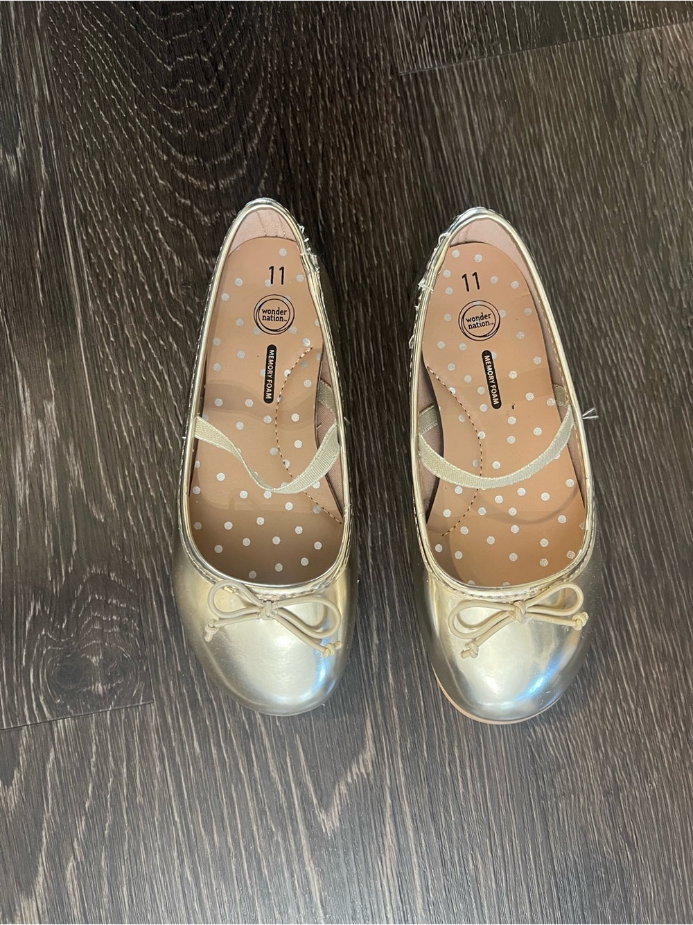 Kids Metallic Gold Ballet Flats with Bow - Wonder Nation (Size 11)